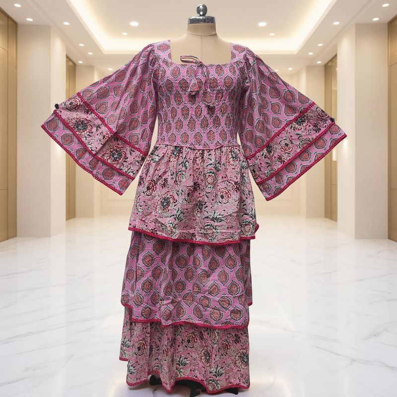 S/M Rahima Printed Cotton Dress 57" Long Jalabiya