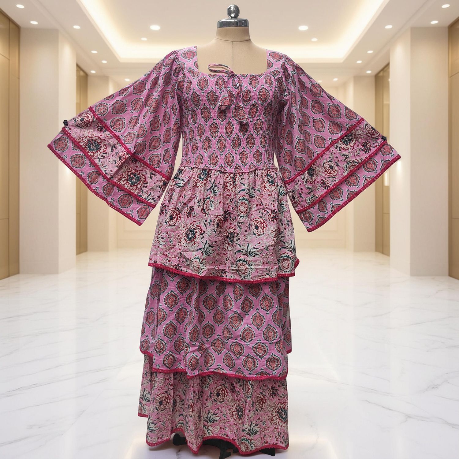 L/XL Rahima Printed Cotton Dress 57" Long Jalabiya