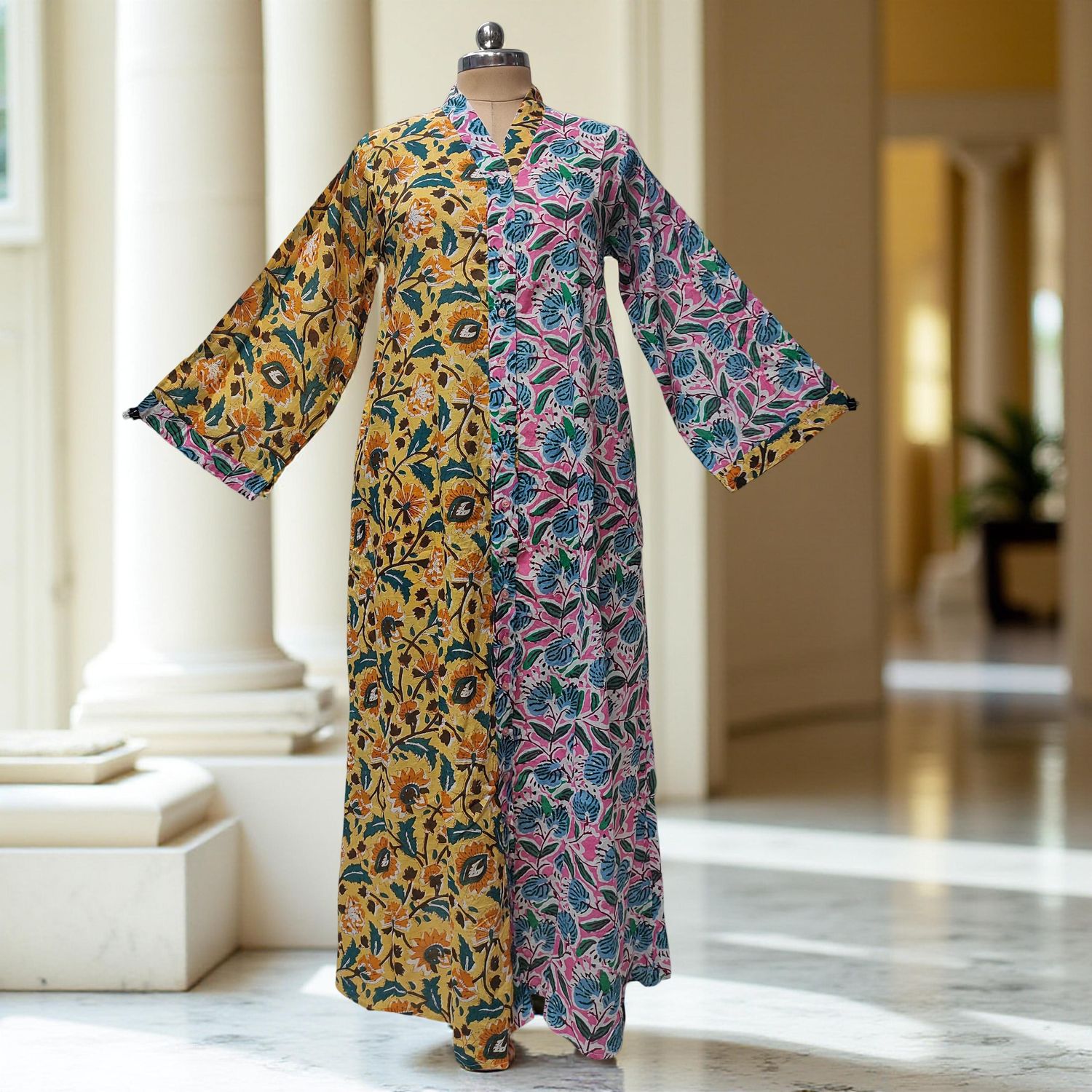 L/XL Ayana Printed Cotton Dress 57" Long Jalabiya