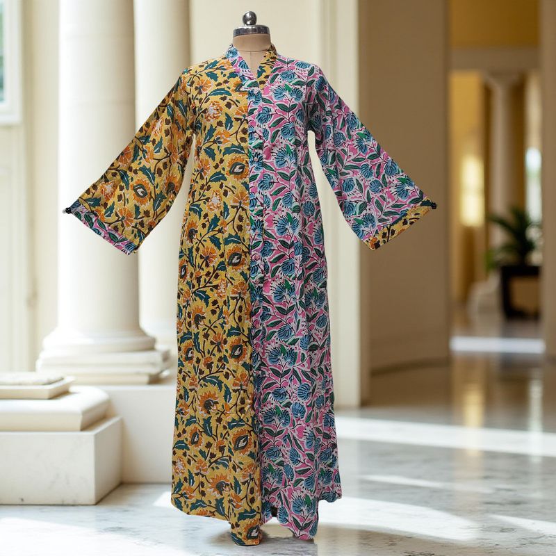 L/XL Ayana Printed Cotton Dress 57" Long Jalabiya