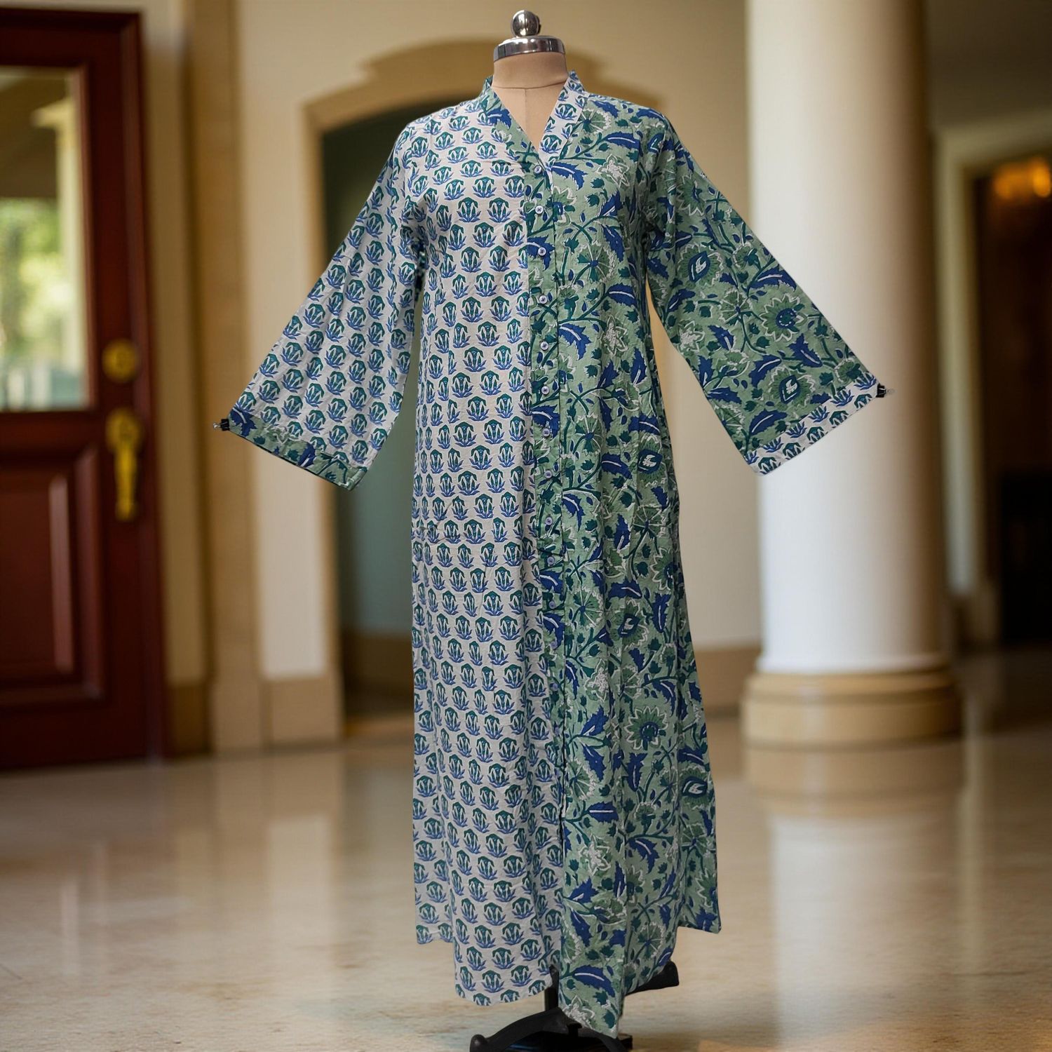 2XL/3XL Ayana Printed Cotton Dress 57" Long Jalabiya