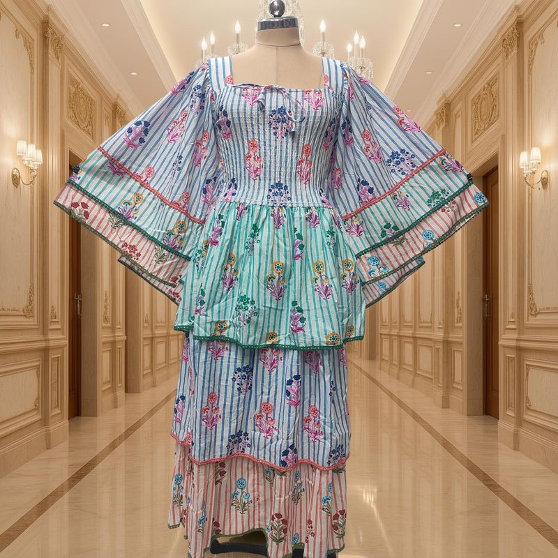 L/XL Rahima Printed Cotton Dress 57" Long Jalabiya