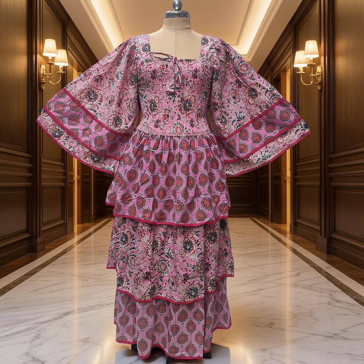 2XL/3XL Rahima Printed Cotton Dress 57" Long Jalabiya