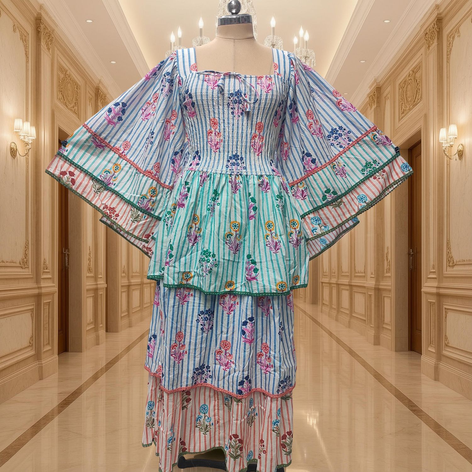 S/M Rahima Printed Cotton Dress 57" Long Jalabiya