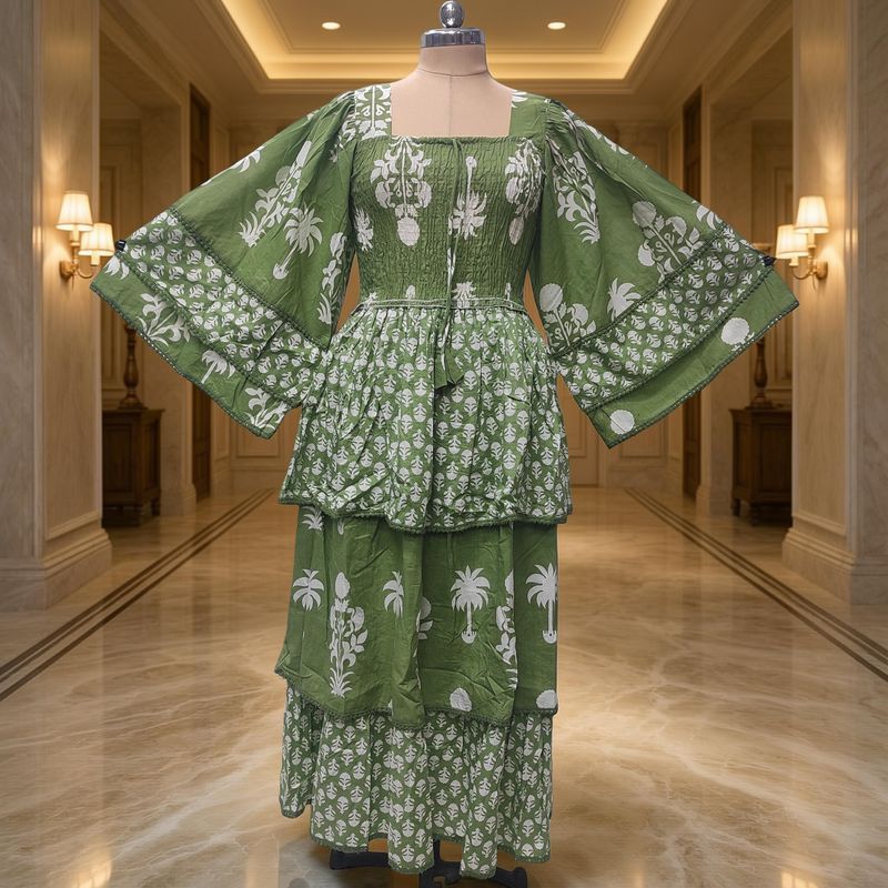 L/XL Rahima Printed Cotton Dress 57" Long Jalabiya