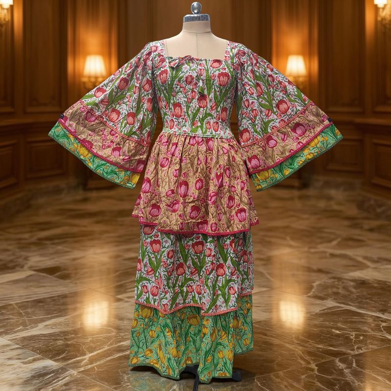 L/XL Rahima Printed Cotton Dress 57" Long Jalabiya