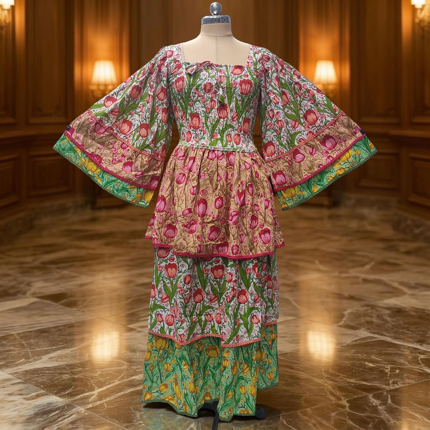 2XL/3XL Rahima Printed Cotton Dress 57" Long Jalabiya