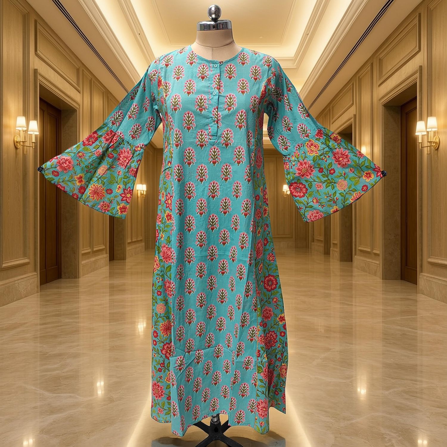 XS/S Marry Printed Cotton Dress 54" Long Jalabiya