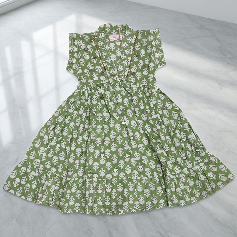 1-2 Year Amani Printed Cotton Girls Dress 26'' Short Sleeves Jalabiya