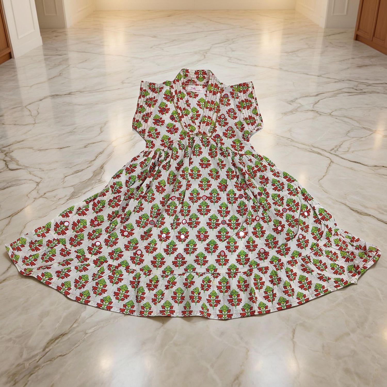 1-2 Year Amani Printed Cotton Girls Dress 26'' Short Sleeves Jalabiya