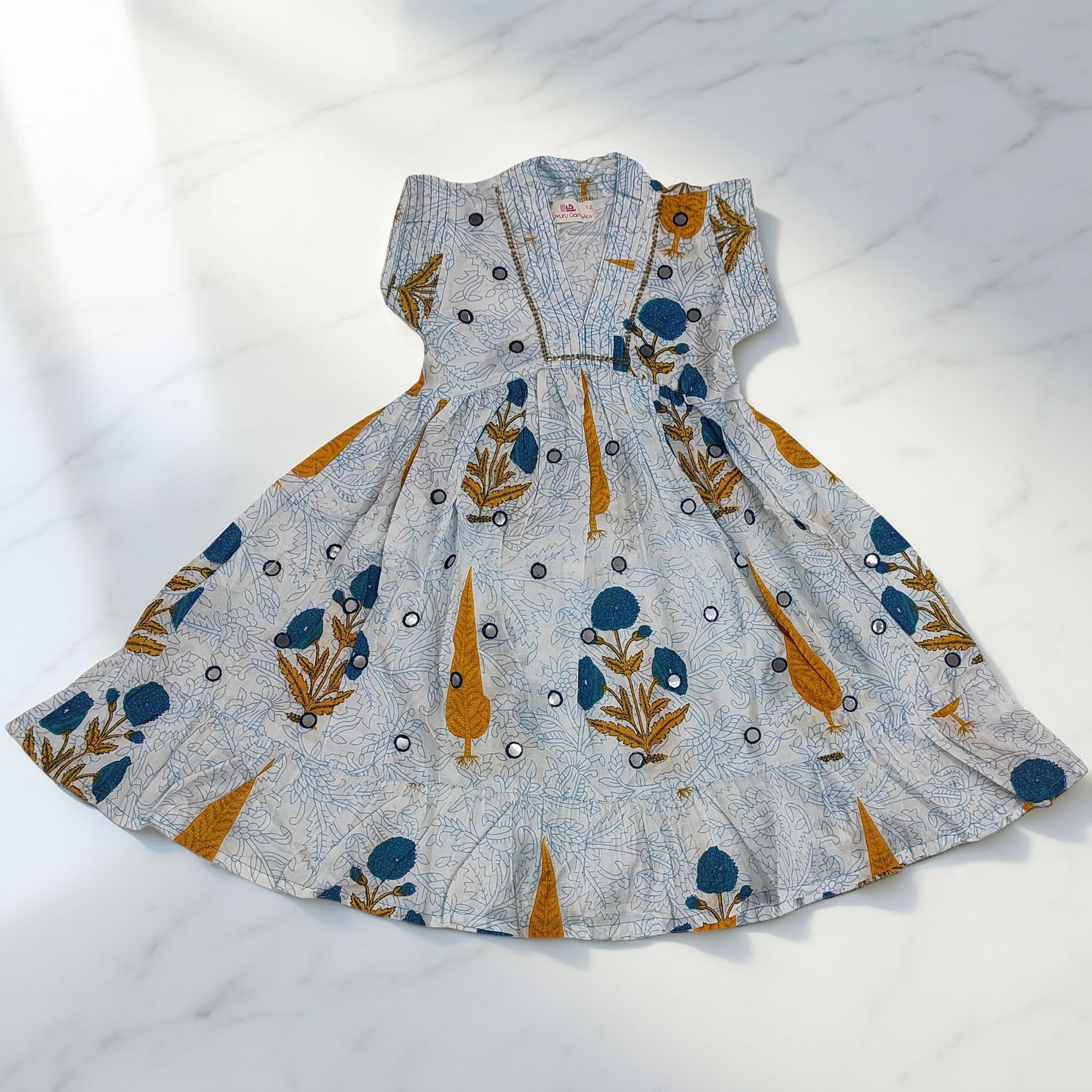 1-2 Year Amani Printed Cotton Girls Dress 26'' Short Sleeves Jalabiya