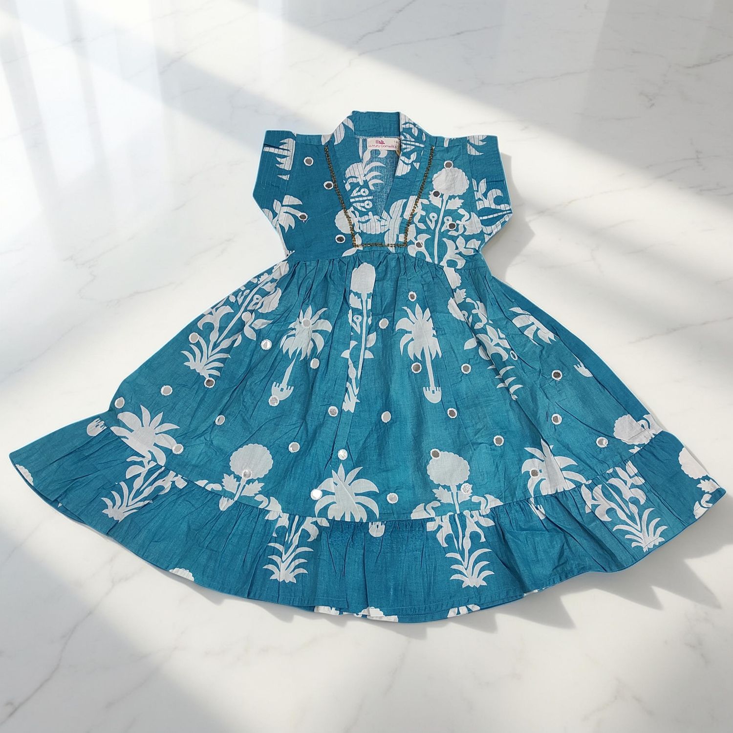 1-2 Year Amani Printed Cotton Girls Dress 26'' Short Sleeves Jalabiya