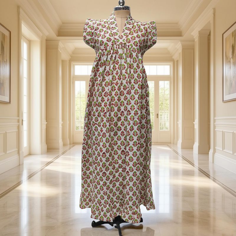 10-11 Year Amani Printed Cotton Girls Dress 45" Short Sleeves Jalabiya