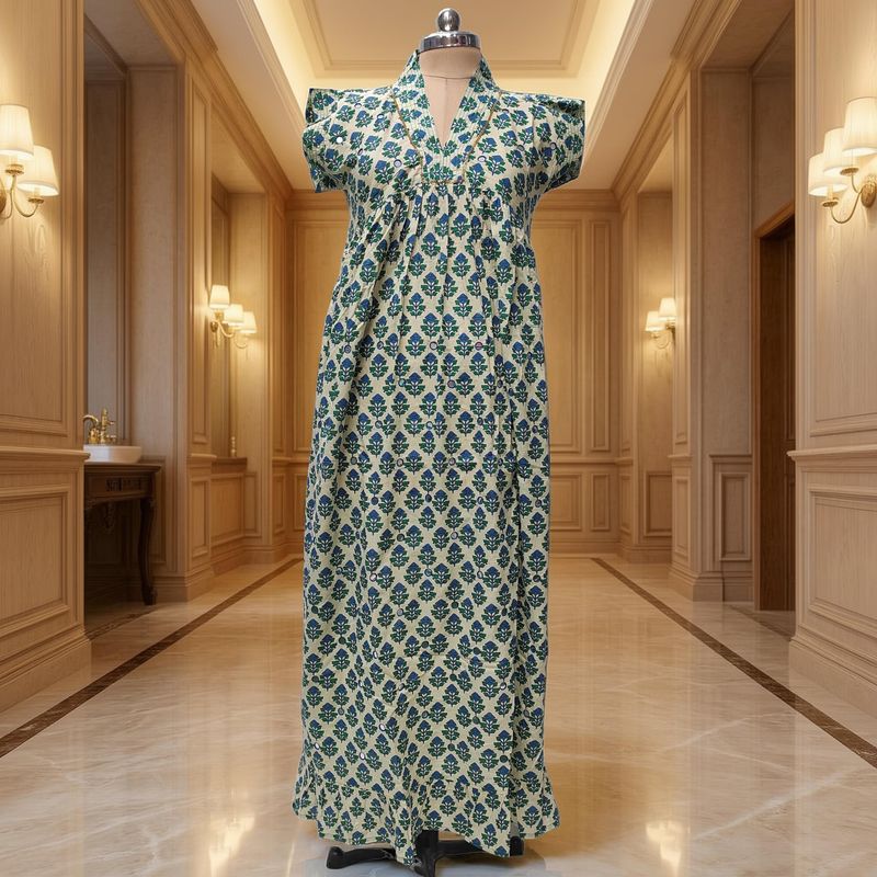 12-13 Year Amani Printed Cotton Girls Dress 48" Short Sleeves Jalabiya