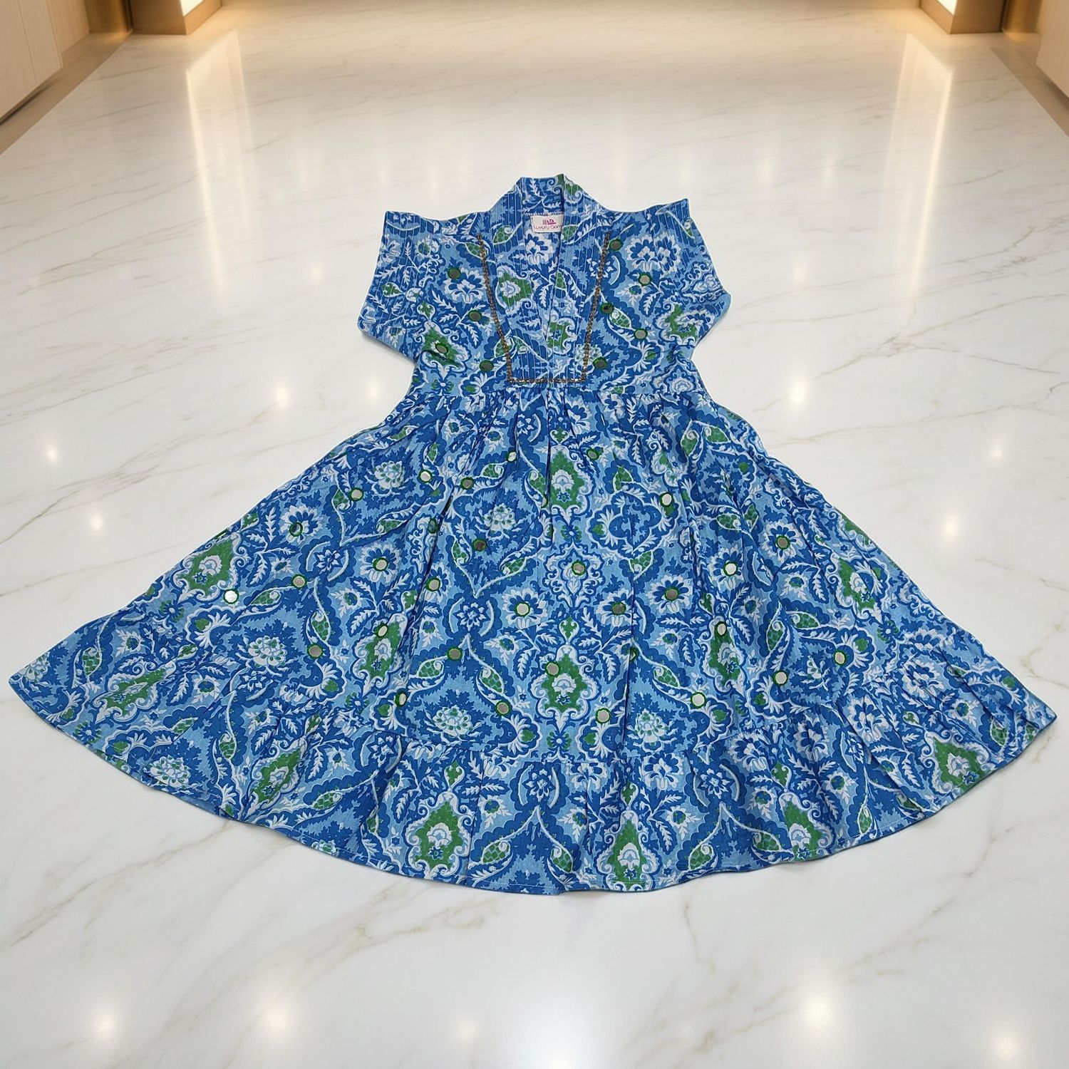 1-2 Year Amani Printed Cotton Girls Dress 26'' Short Sleeves Jalabiya