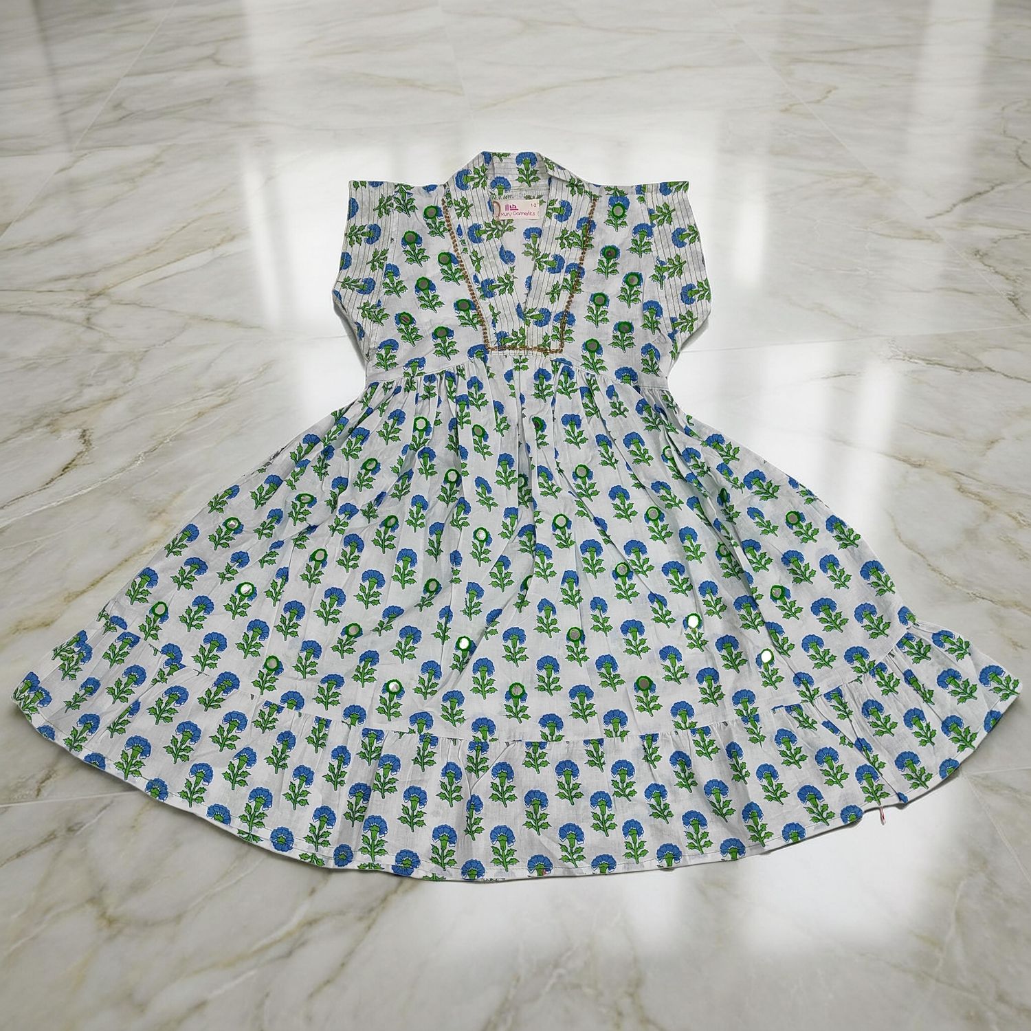 1-2 Year Amani Printed Cotton Girls Dress 26'' Short Sleeves Jalabiya