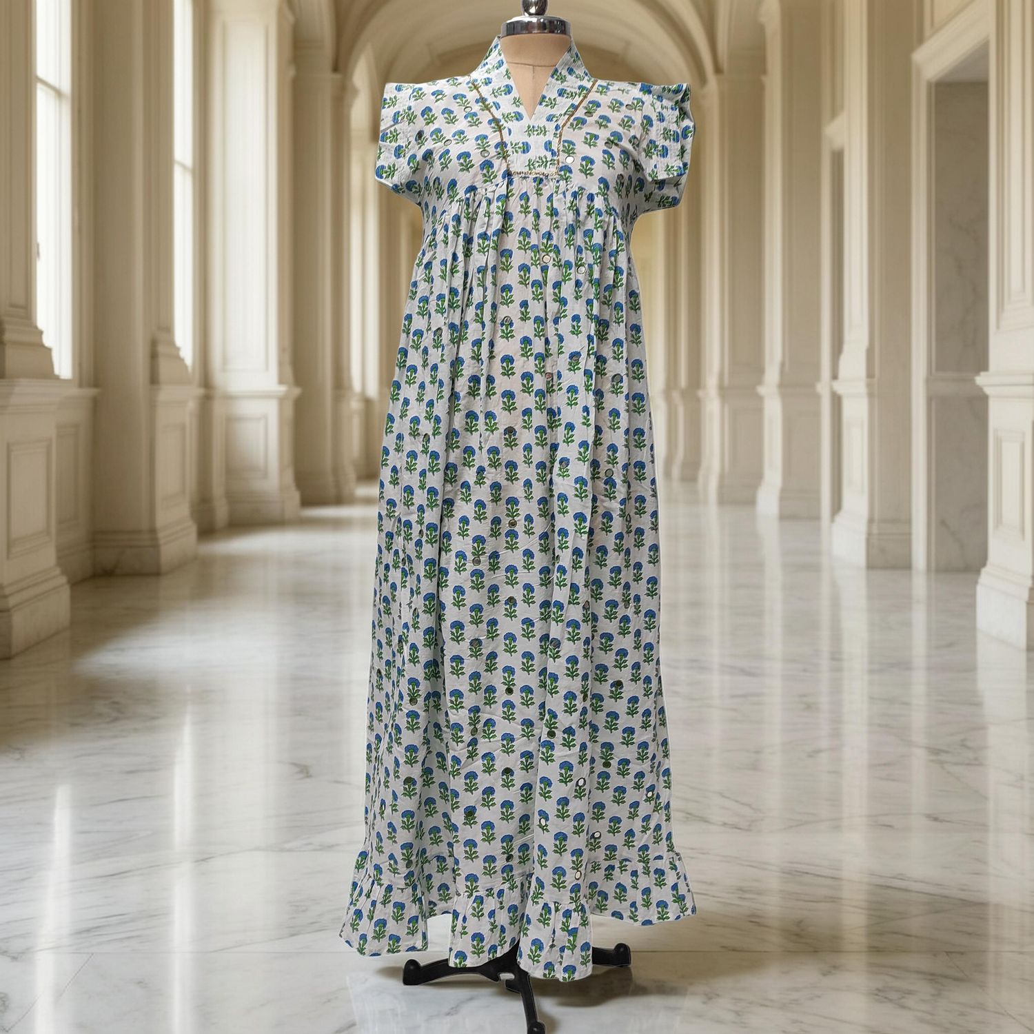 2XL/3XL Amani  Printed Cotton Dress 57" Short Sleeves Jalabiya