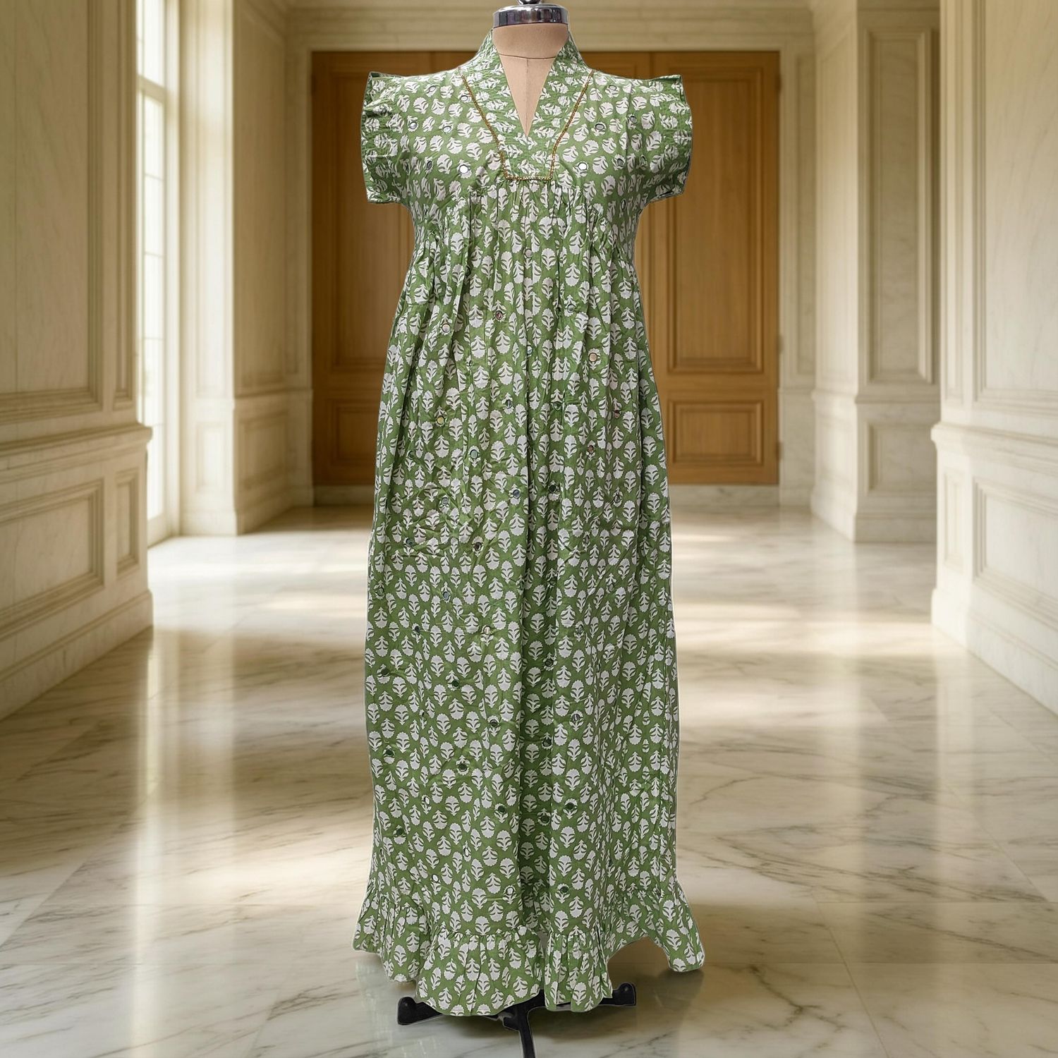 2XL/3XL Amani  Printed Cotton Dress 57" Short Sleeves Jalabiya