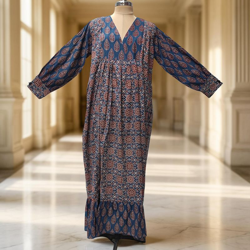 12-13 Year Yamana Printed Cotton Dress 50" Long Jalabiya