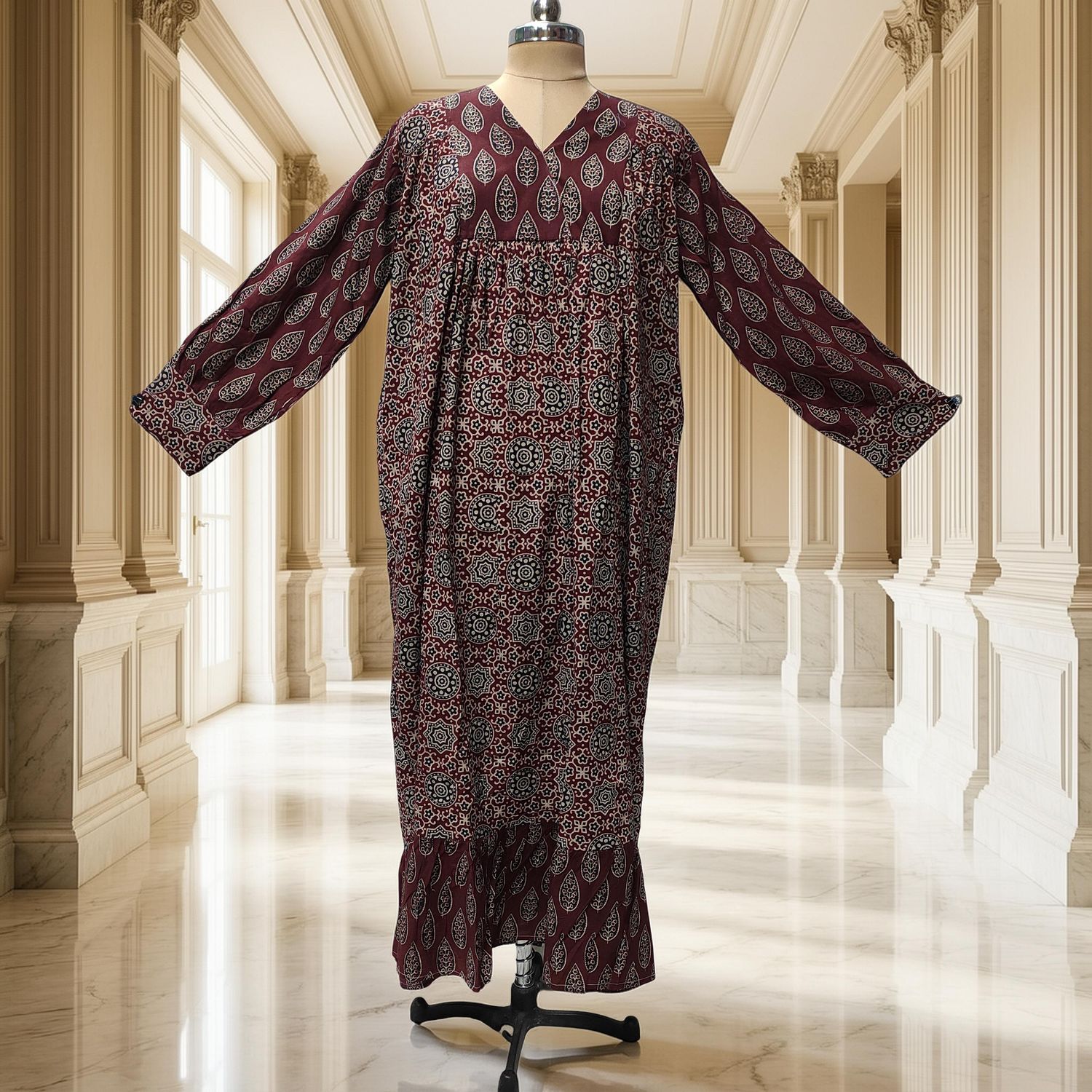 12-13 Year Yamana Printed Cotton Dress 50" Long Jalabiya