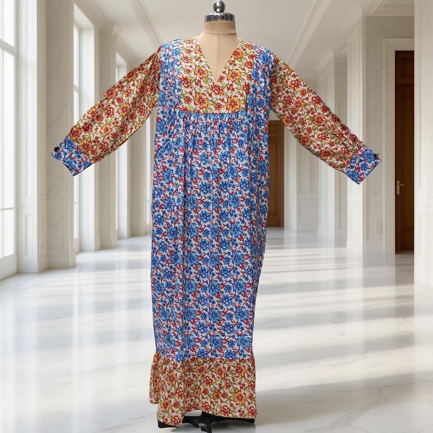 12-13 Year Yamana Printed Cotton Dress 50" Long Jalabiya