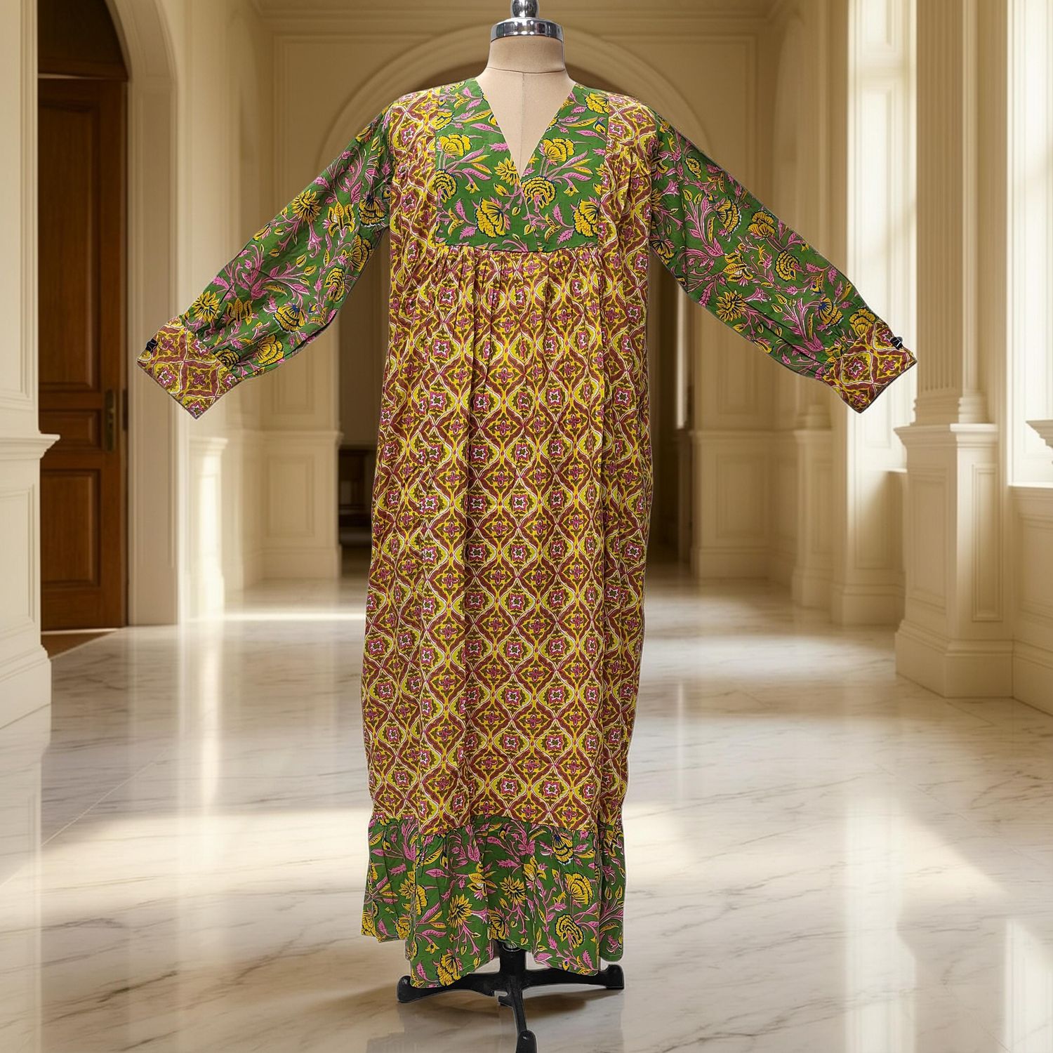 XS/S Yamana Printed Cotton Dress 54" Long Jalabiya