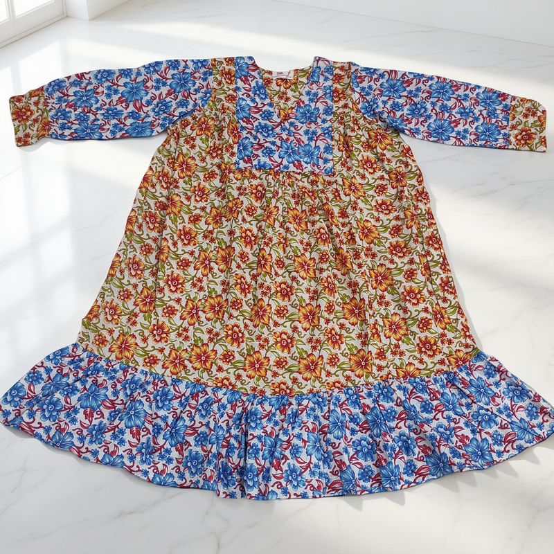 6-7 Year Yamana Printed Cotton  Dress 36" Long Jalabiya