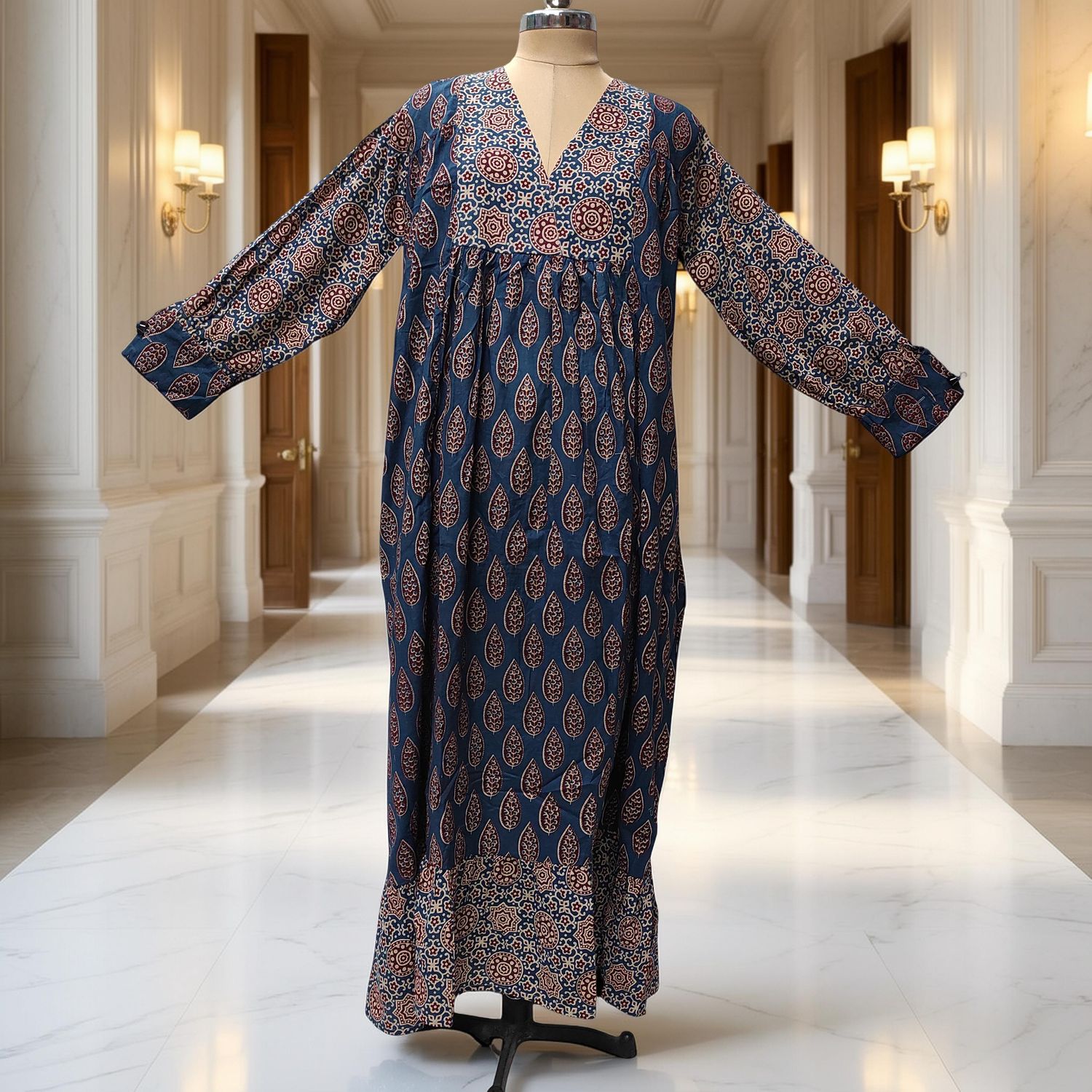 8-9 Year Yamana Printed Cotton  Dress 40" Long Jalabiya