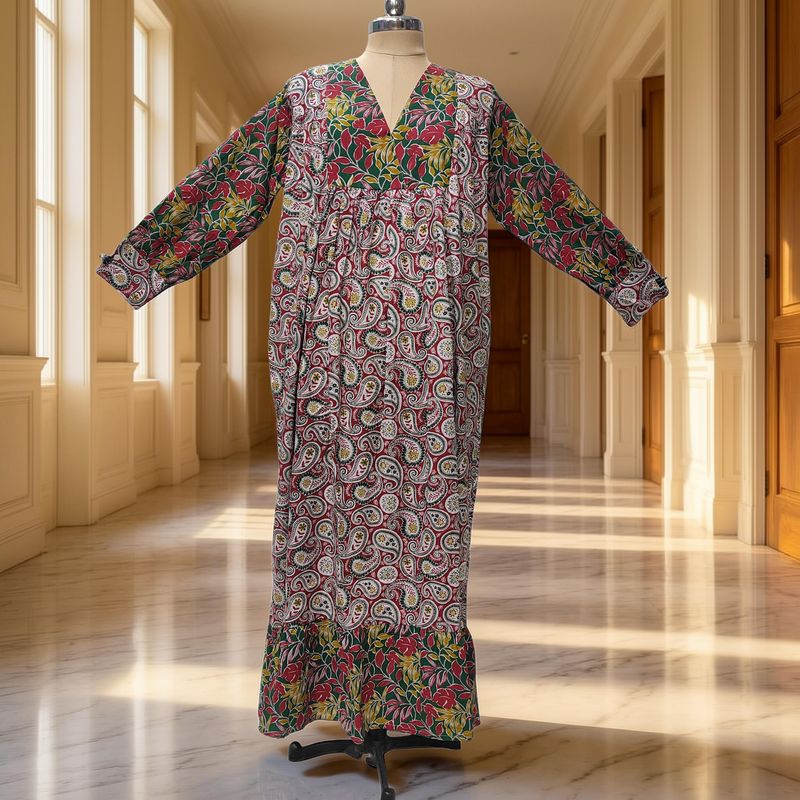 10-11 Year Yamana Printed Cotton Dress 46" Long Jalabiya