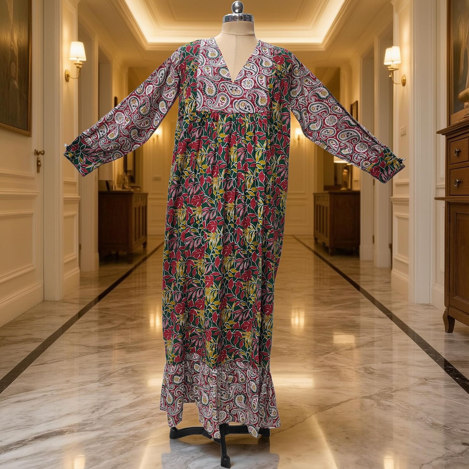 S-M Yamana Printed Cotton Dress 57" Long Jalabiya