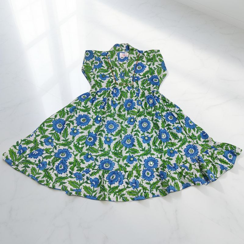 1-2 Year Amani Printed Cotton Girls Dress 26'' Short Sleeves Jalabiya