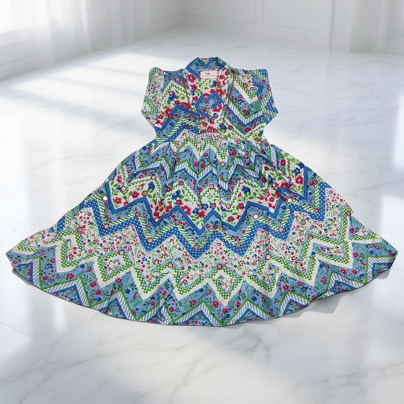 1-2 Year Amani Printed Cotton Girls Dress 26'' Short Sleeves Jalabiya