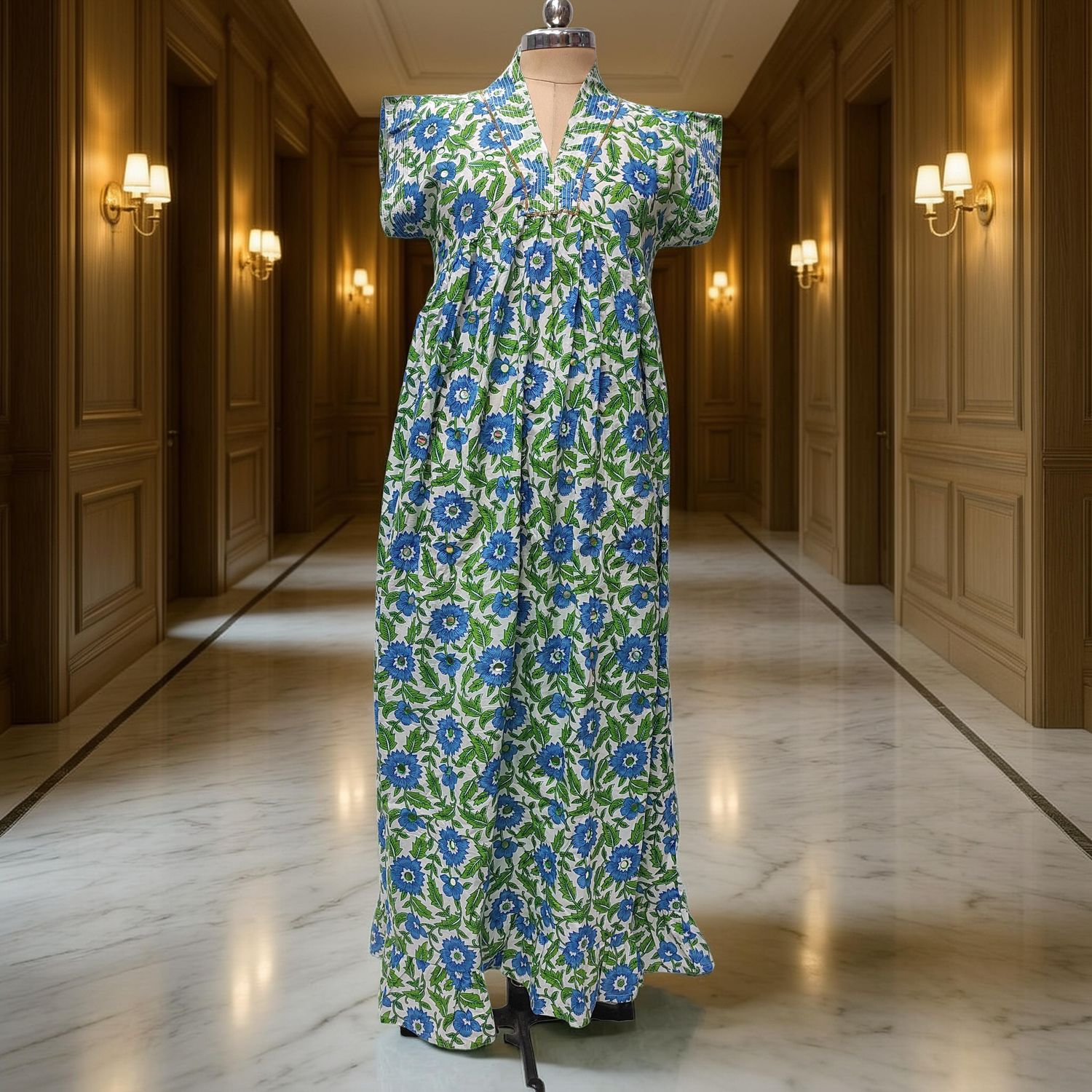 2XL/3XL Amani  Printed Cotton Dress 57" Short Sleeves Jalabiya