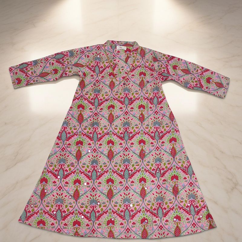 2-3 Year Teena Printed Mirror Work Cotton Girls Dress 30" Long Jalabiya