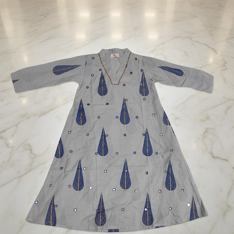 1-2 Year Teena Printed Mirror Work Cotton Girls Dress 24" Long Jalabiya