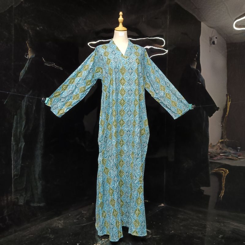 L-XL Teena Printed Cotton Dress 57" Long Jalabiya