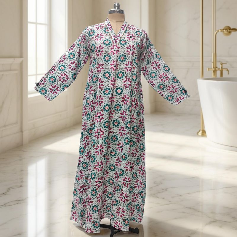 XS-S Teena Printed Mirror Work Cotton Dress 54" Long Jalabiya