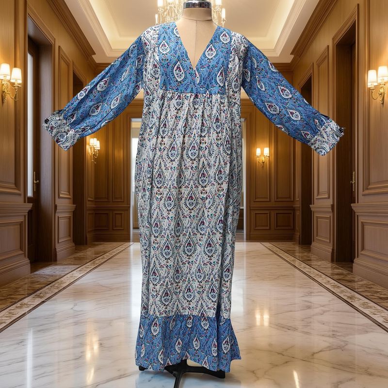 8-9 Year Yamana Printed Cotton  Dress 40" Long Jalabiya