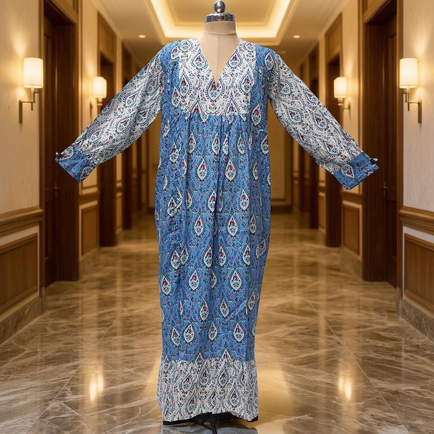 10-11 Year Yamana Printed Cotton Dress 46" Long Jalabiya