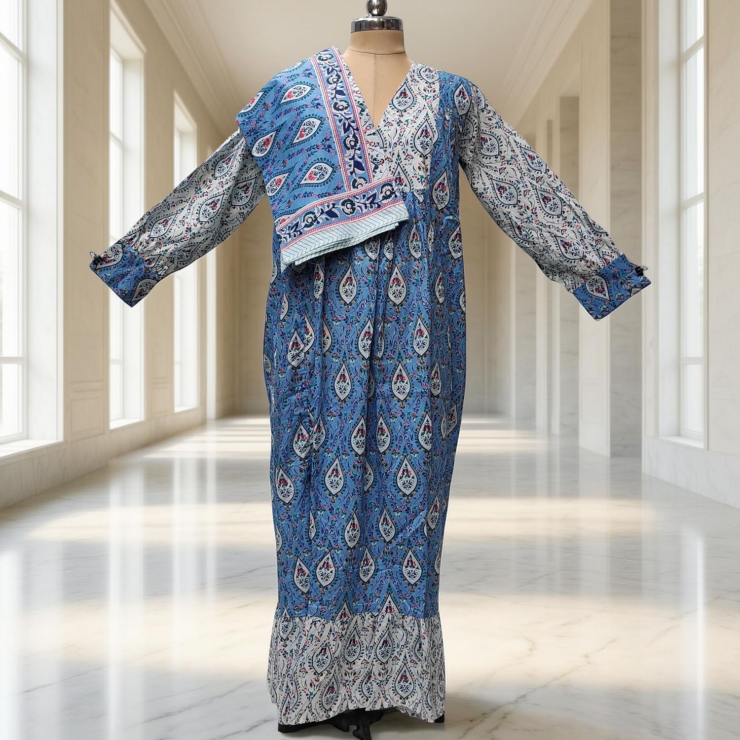XS-S Yamana With Sheila Printed Cotton Dress 54" Long Jalabiya