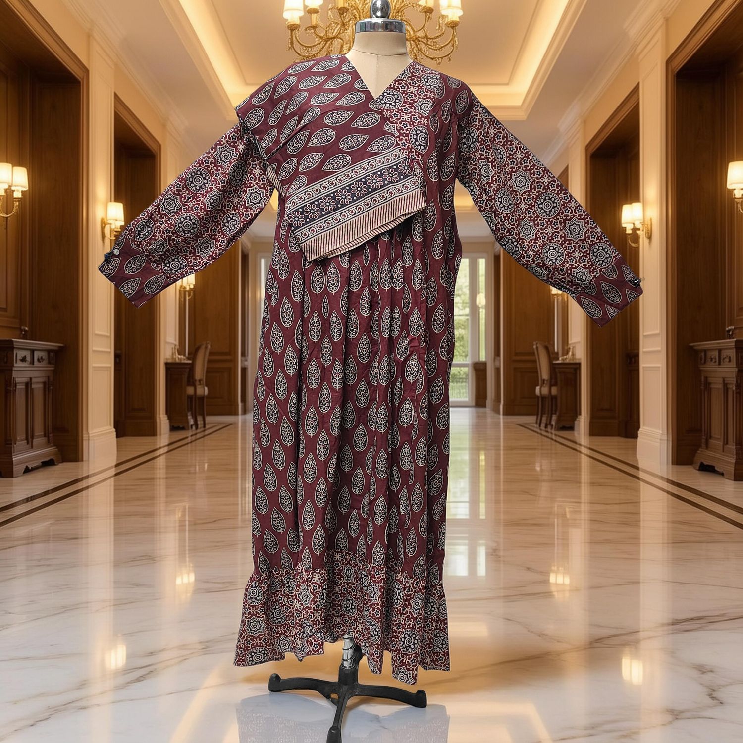 2XL-3XL Yamana With Sheila Printed Cotton Dress 57" Long Jalabiya