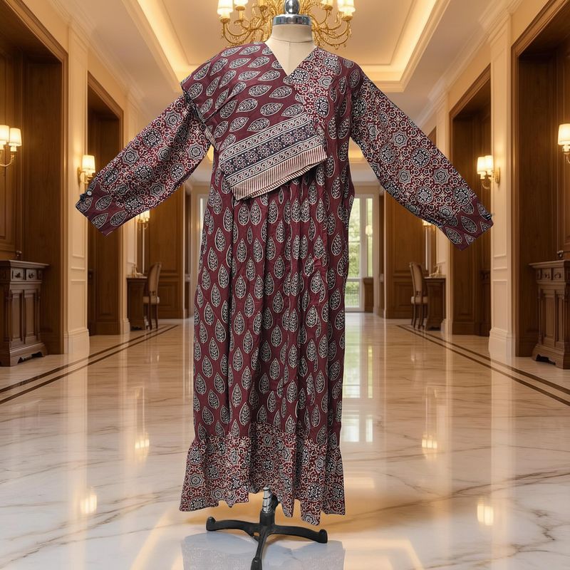 2XL-3XL Yamana With Sheila Printed Cotton Dress 57" Long Jalabiya