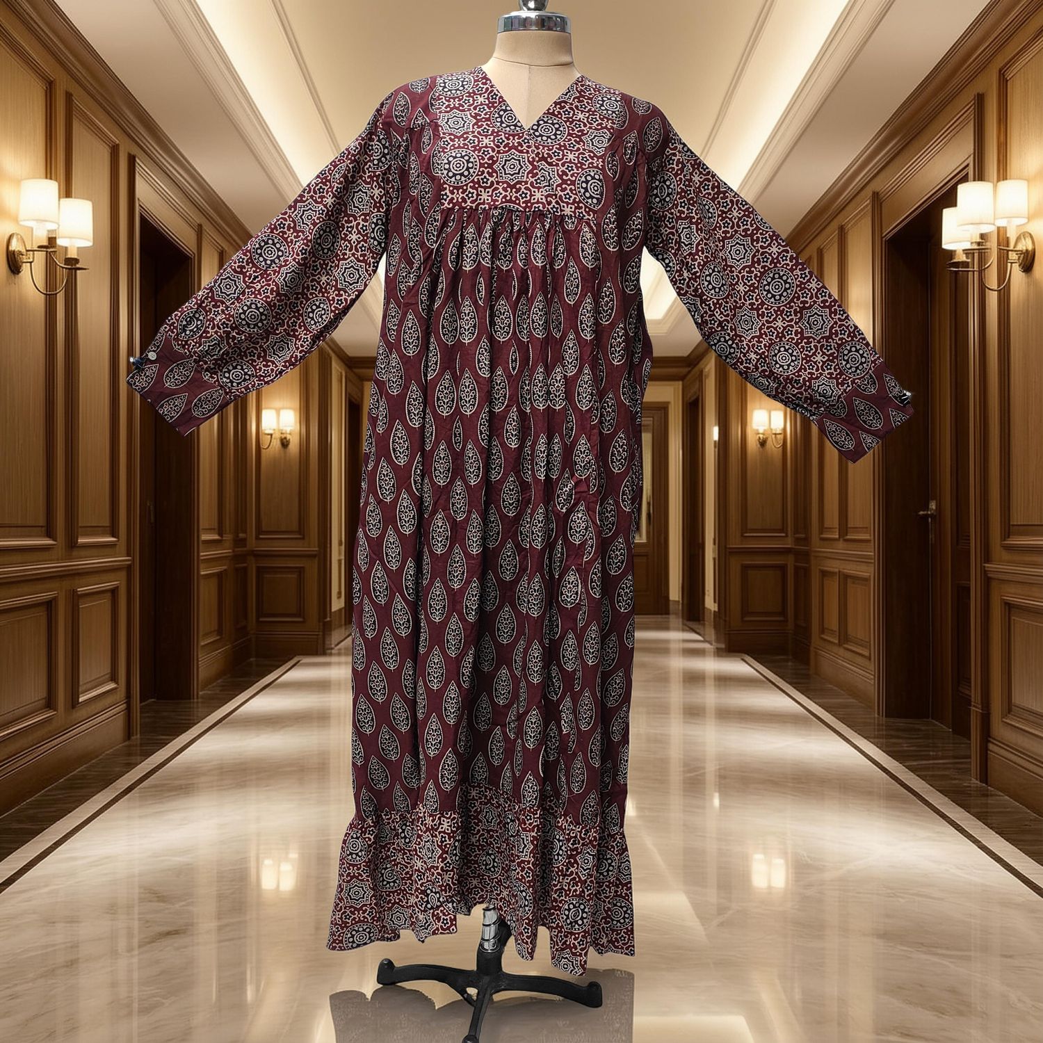 10-11 Year Yamana Printed Cotton Dress 46" Long Jalabiya