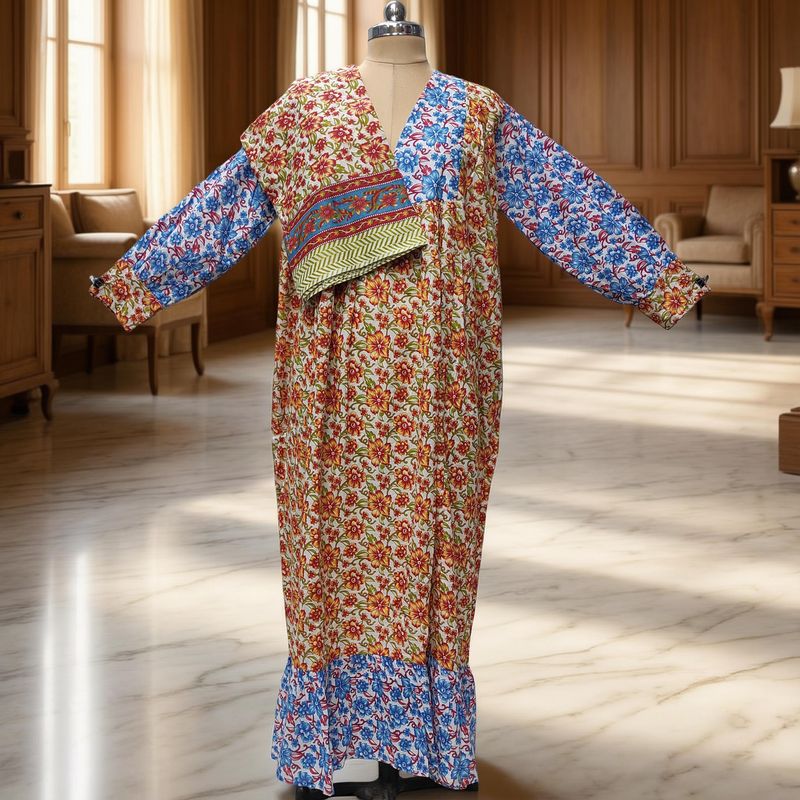 L-XL Yamana With Sheila Printed Cotton Dress 57" Long Jalabiya