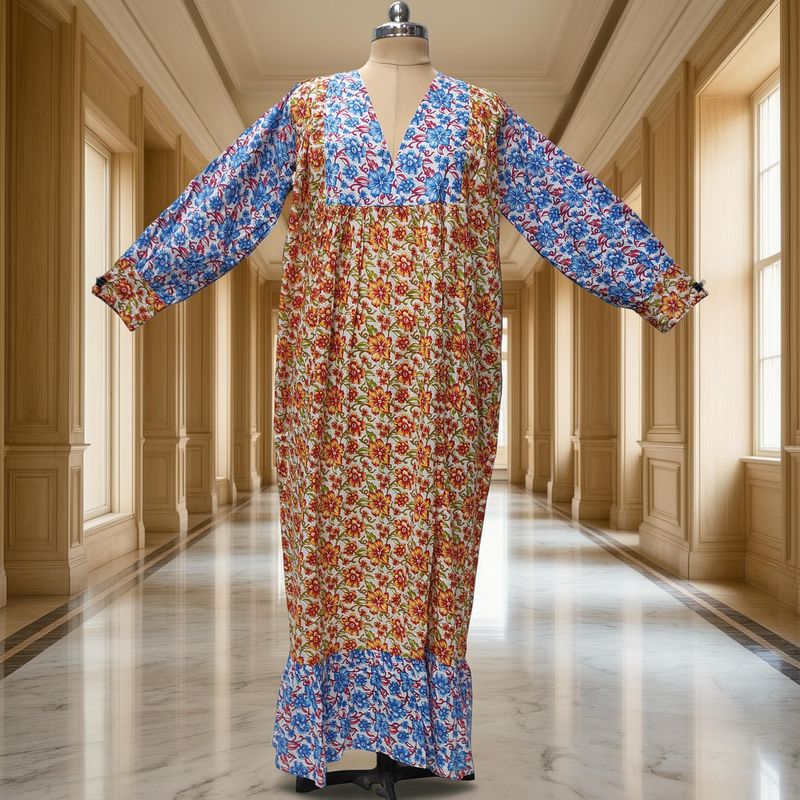 L-XL Yamana Printed Cotton Dress 57" Long Jalabiya