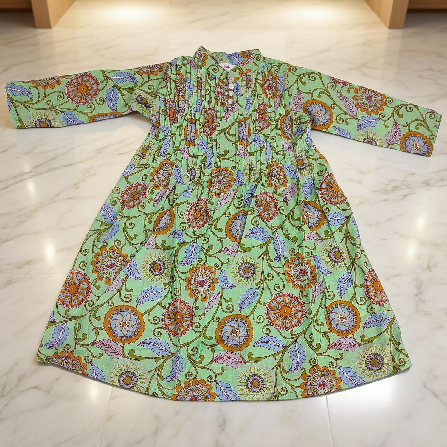 6-7 Year Adiat Printed Cotton Girls Dress 38'' Long Jalabiya