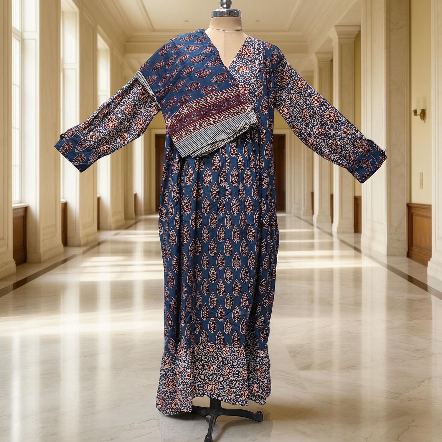 S-M Yamana With Sheila Printed Cotton Dress 57" Long Jalabiya