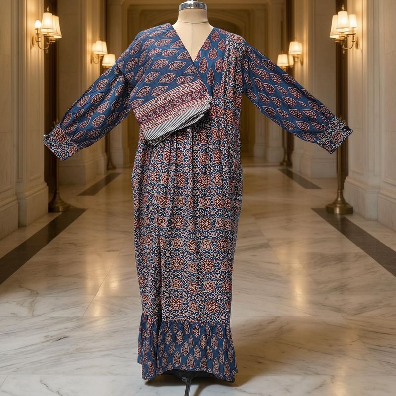 2XL-3XL Yamana With Sheila Printed Cotton Dress 57" Long Jalabiya