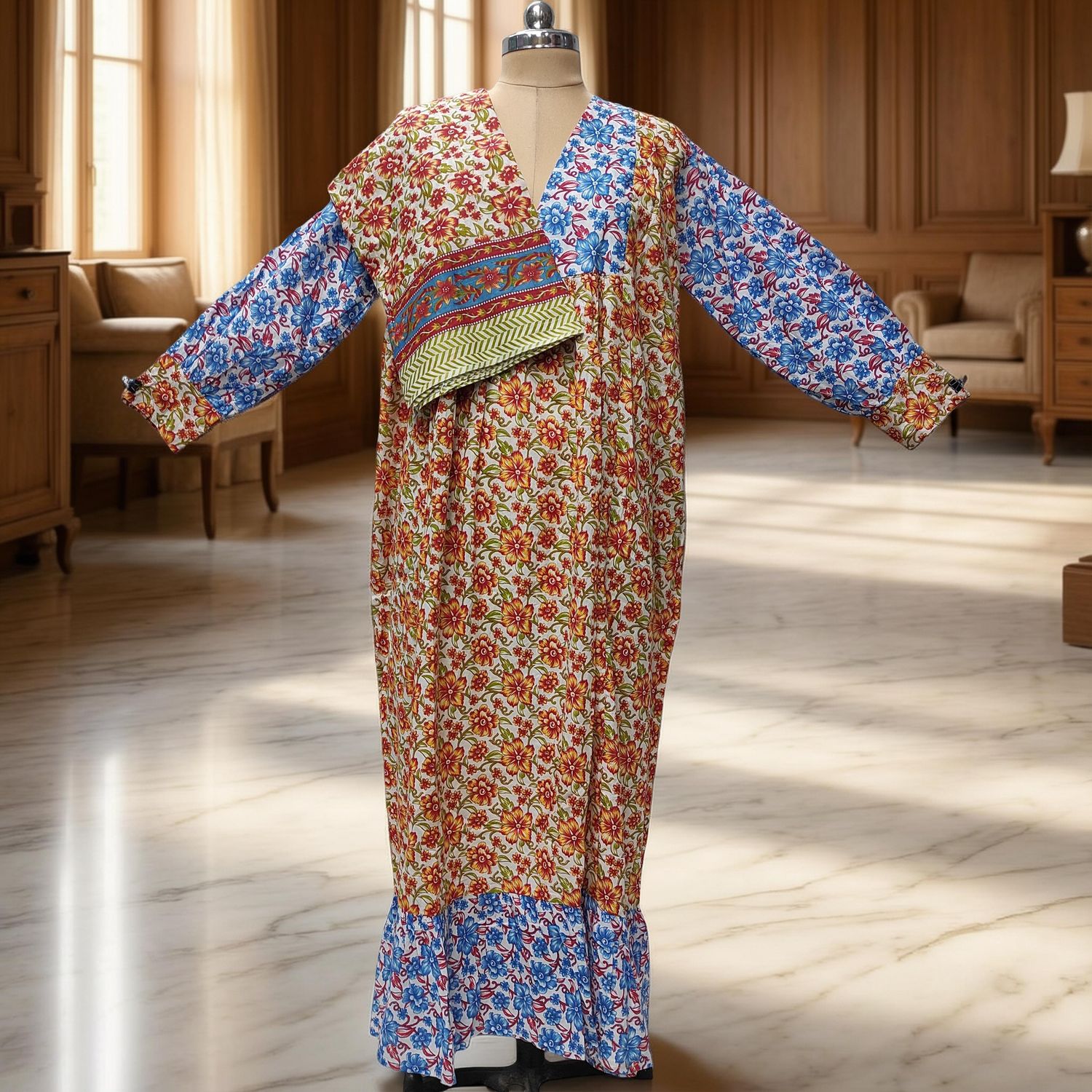 S-M Yamana With Sheila Printed Cotton Dress 57" Long Jalabiya