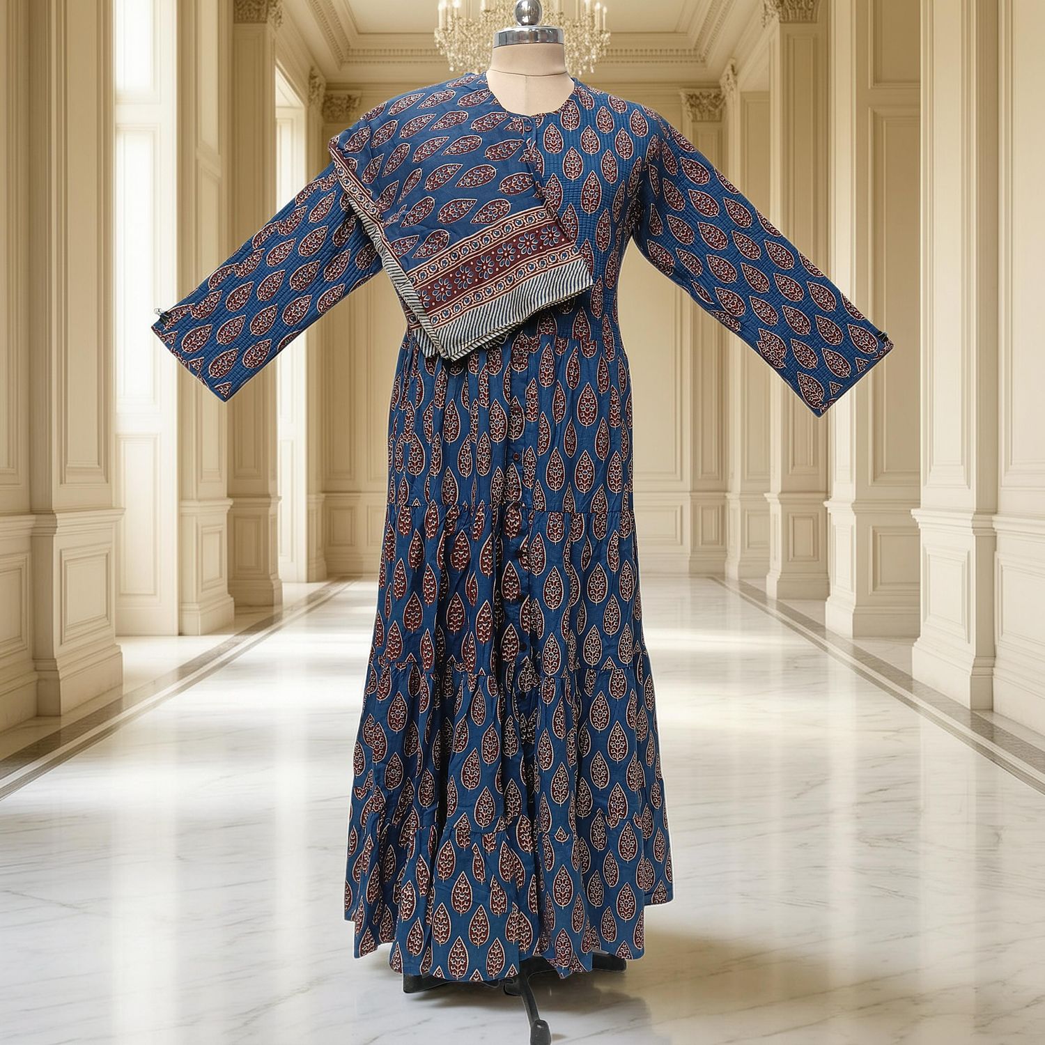 L-XL Bustan Printed Cotton Dress 57" Long Jalabiya